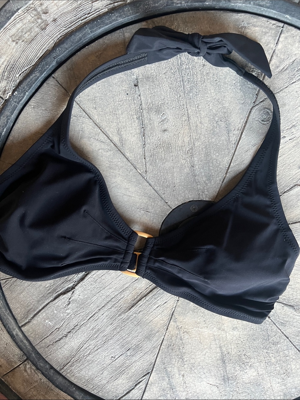 Lands' End Black Halter Bikini Top with Gold Accent size 8. B25